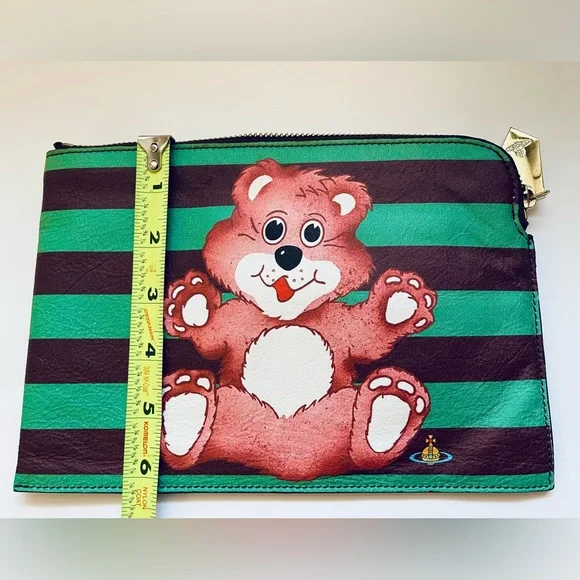 Vivienne Westwood RARE GREEN STRIPE TEDDY BEAR CLUTCH NWT AW15